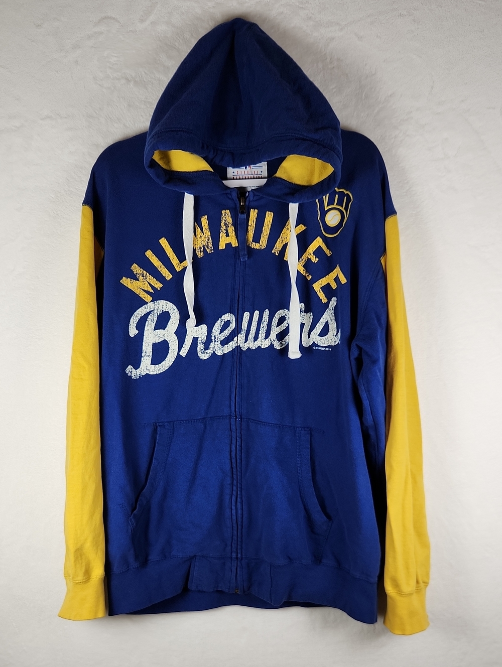 Milwaukee Brewers Hooded Full Zip Sweatshirt Blue and Yellow Men's Size Large.